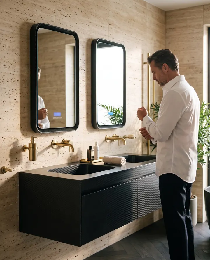 Bathroom: His and hers. A double vanity with smart mirrors.