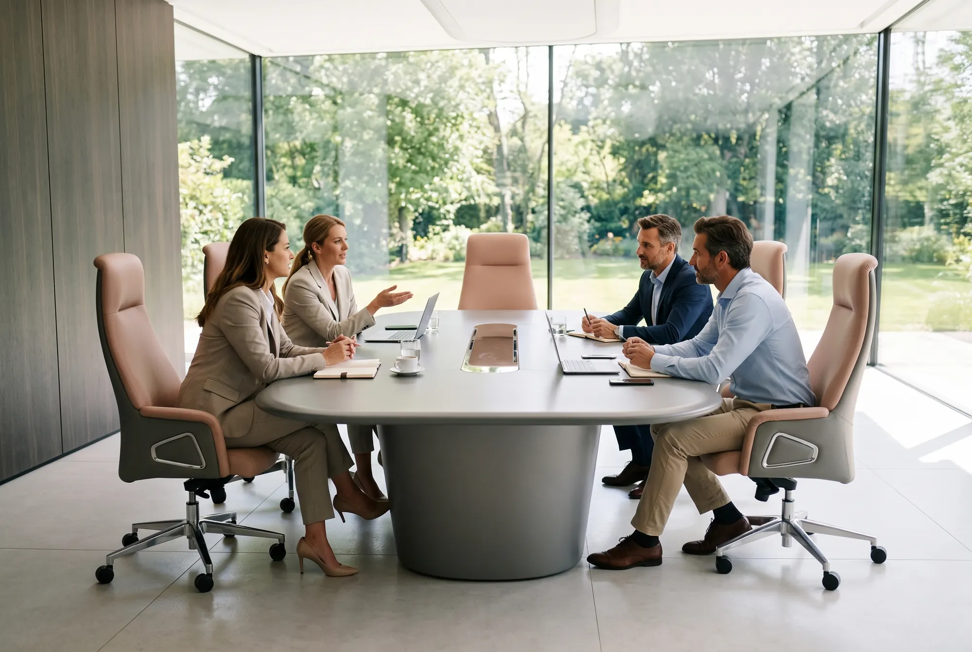 Office: The boardroom. A long table for decisions in daylight.