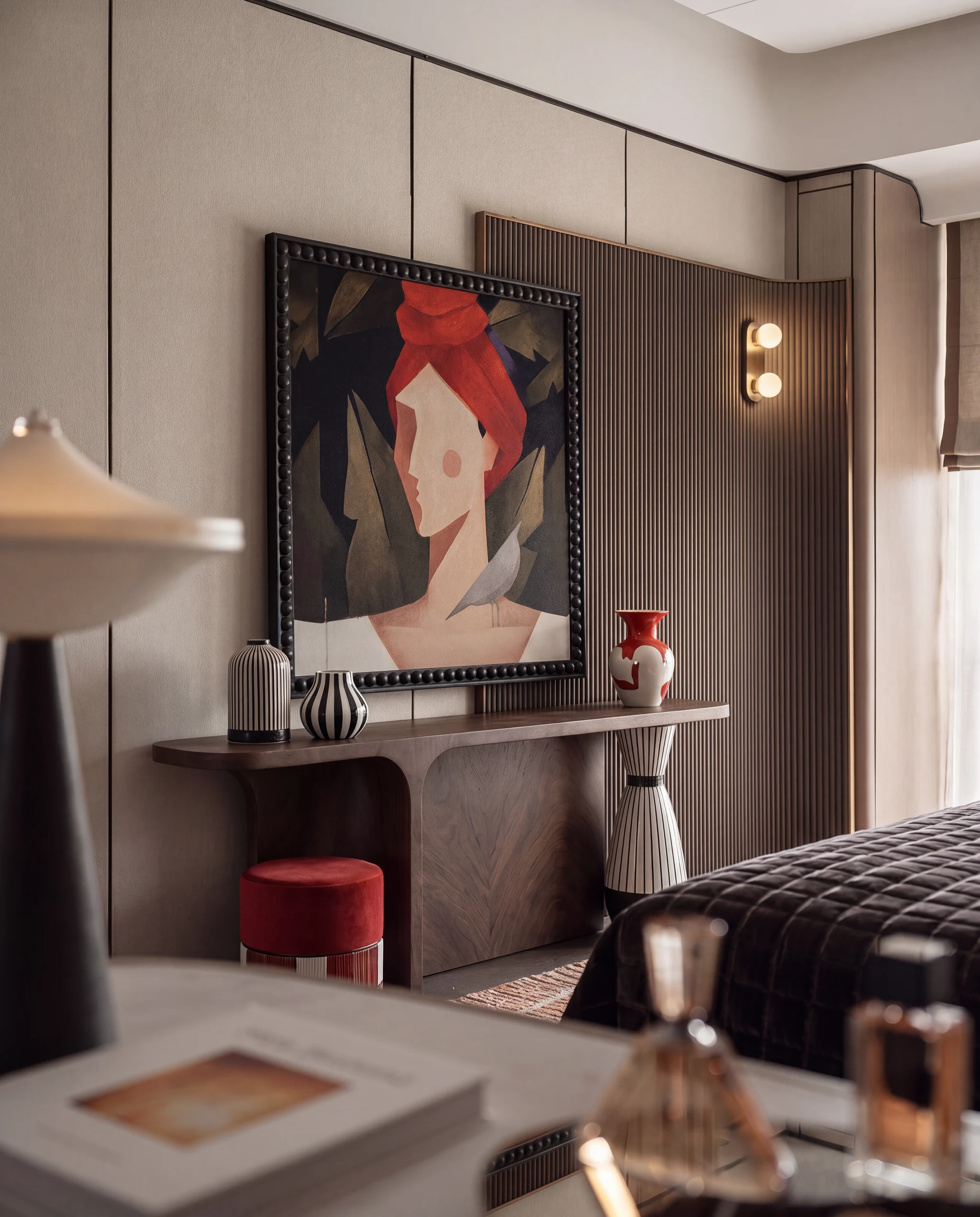 Walnut console and a cubist portrait