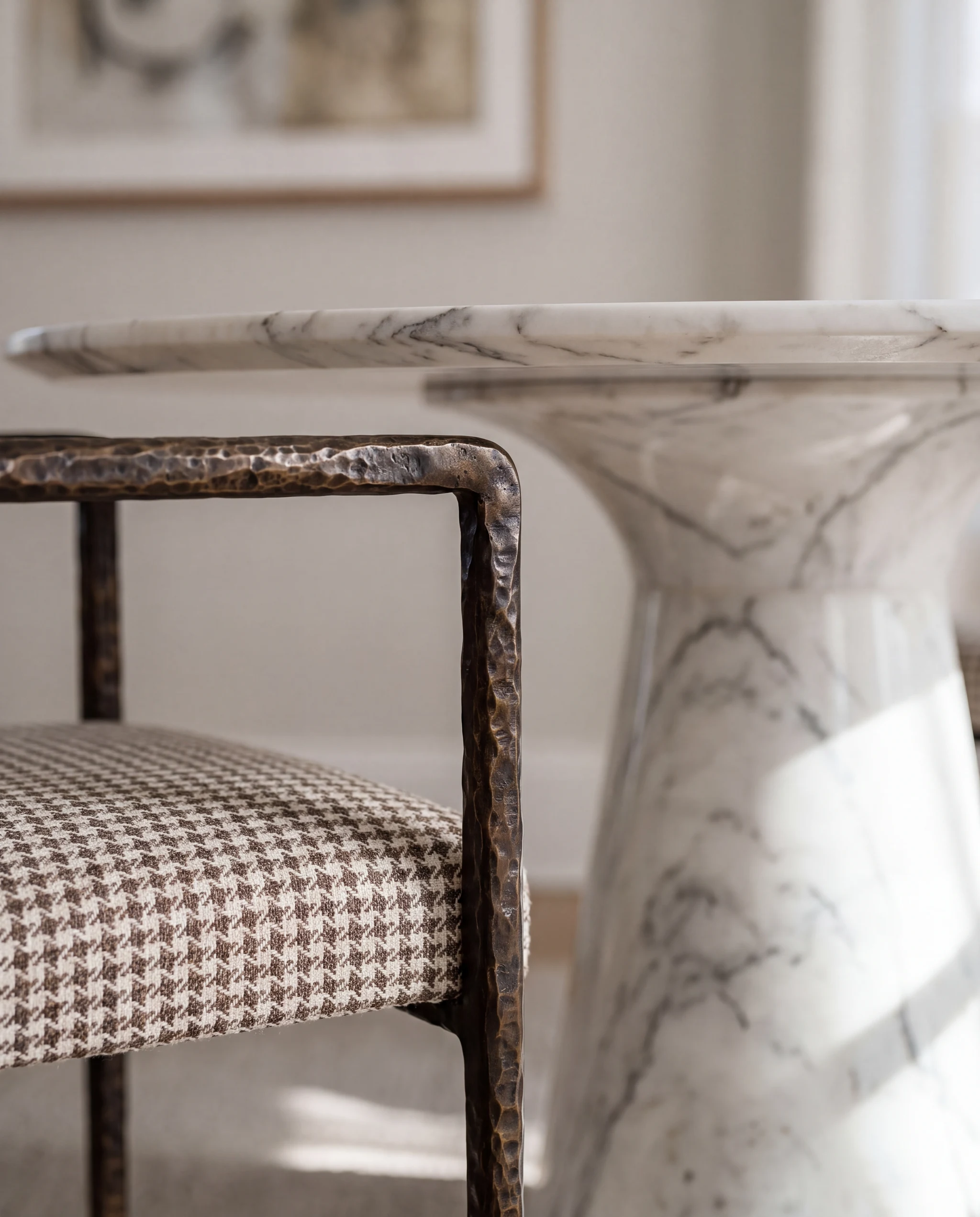 Detail: forged bronze, houndstooth and marble