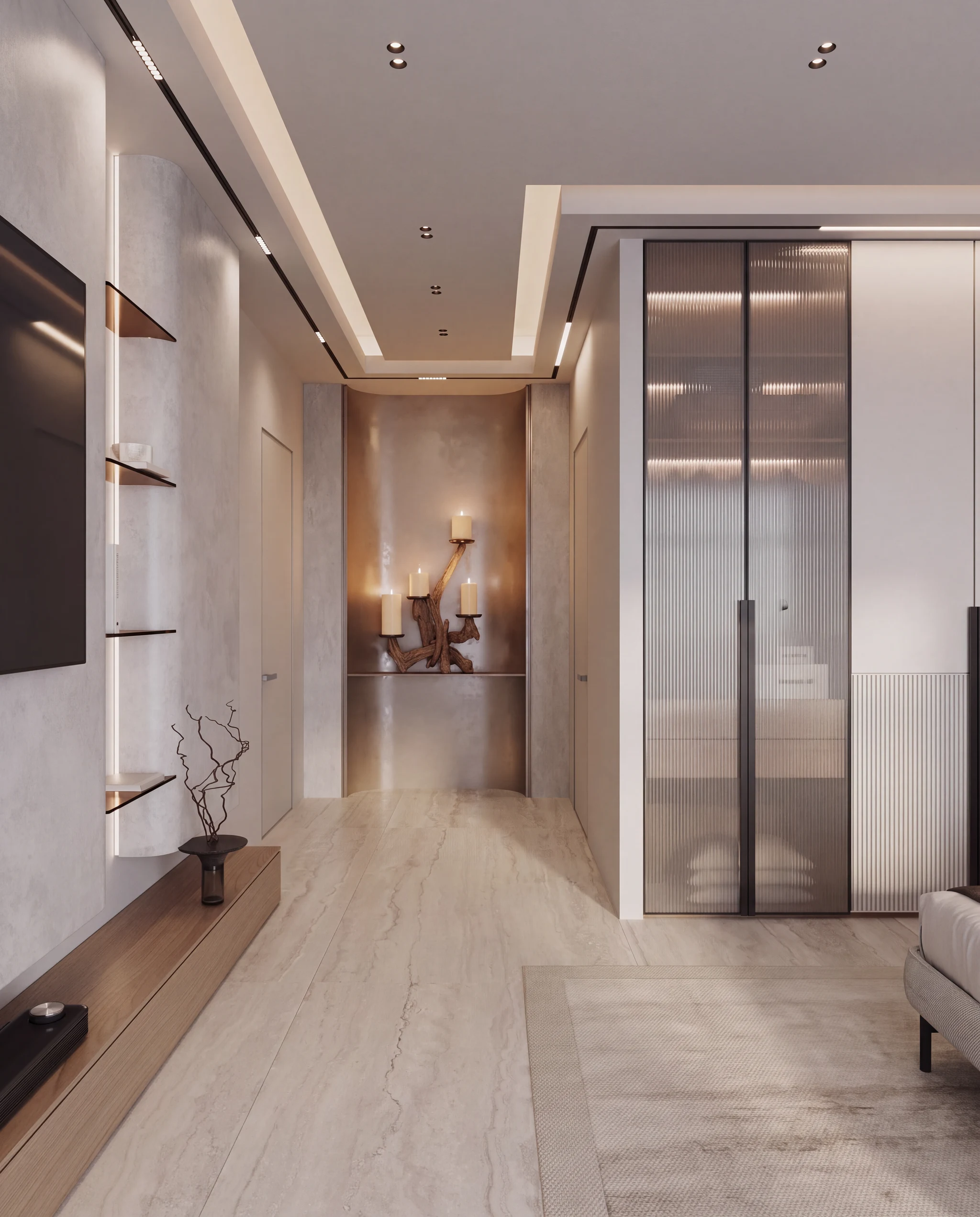 After: Corridor with a lit niche