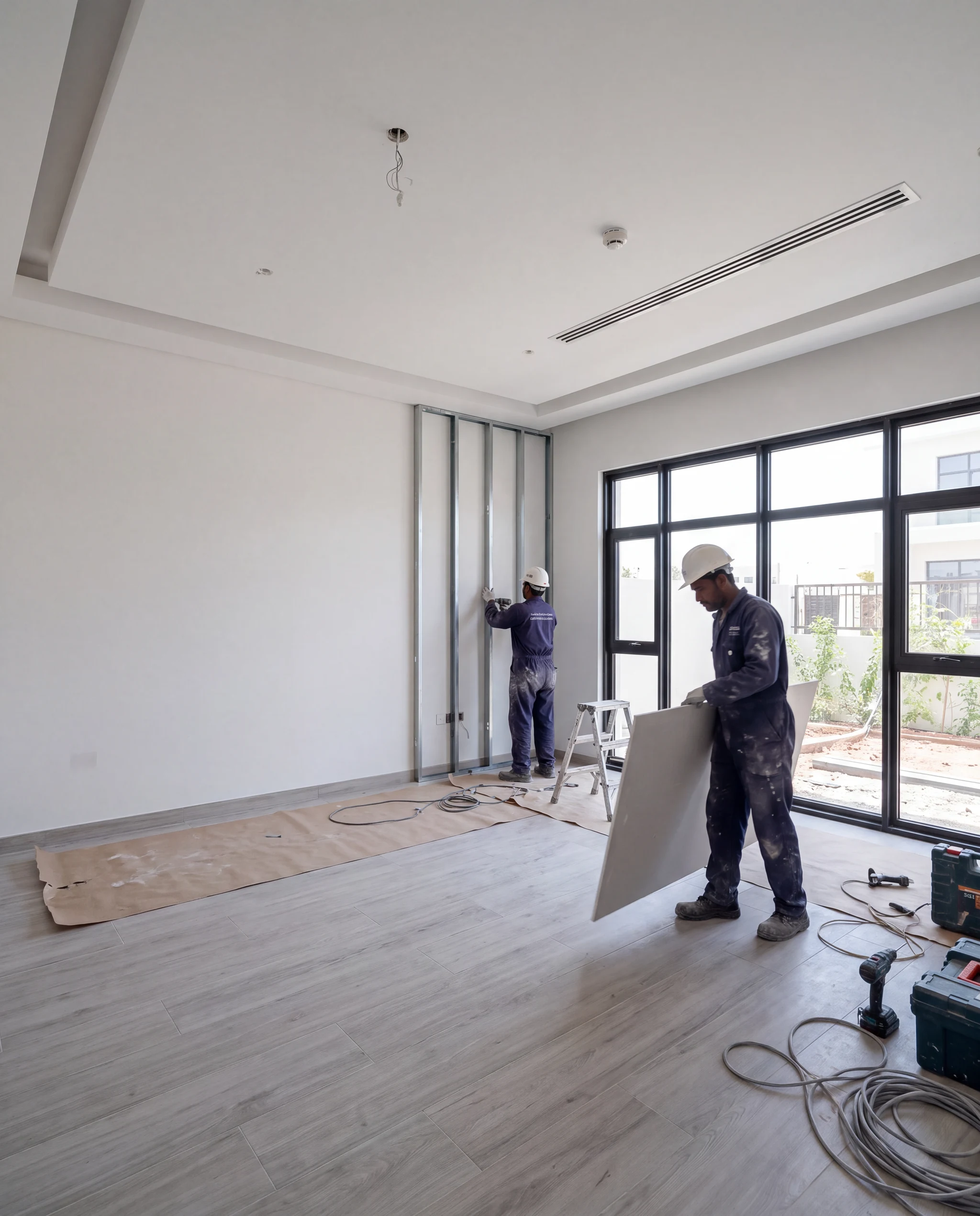 Before: Master bedroom: wall framing in progress