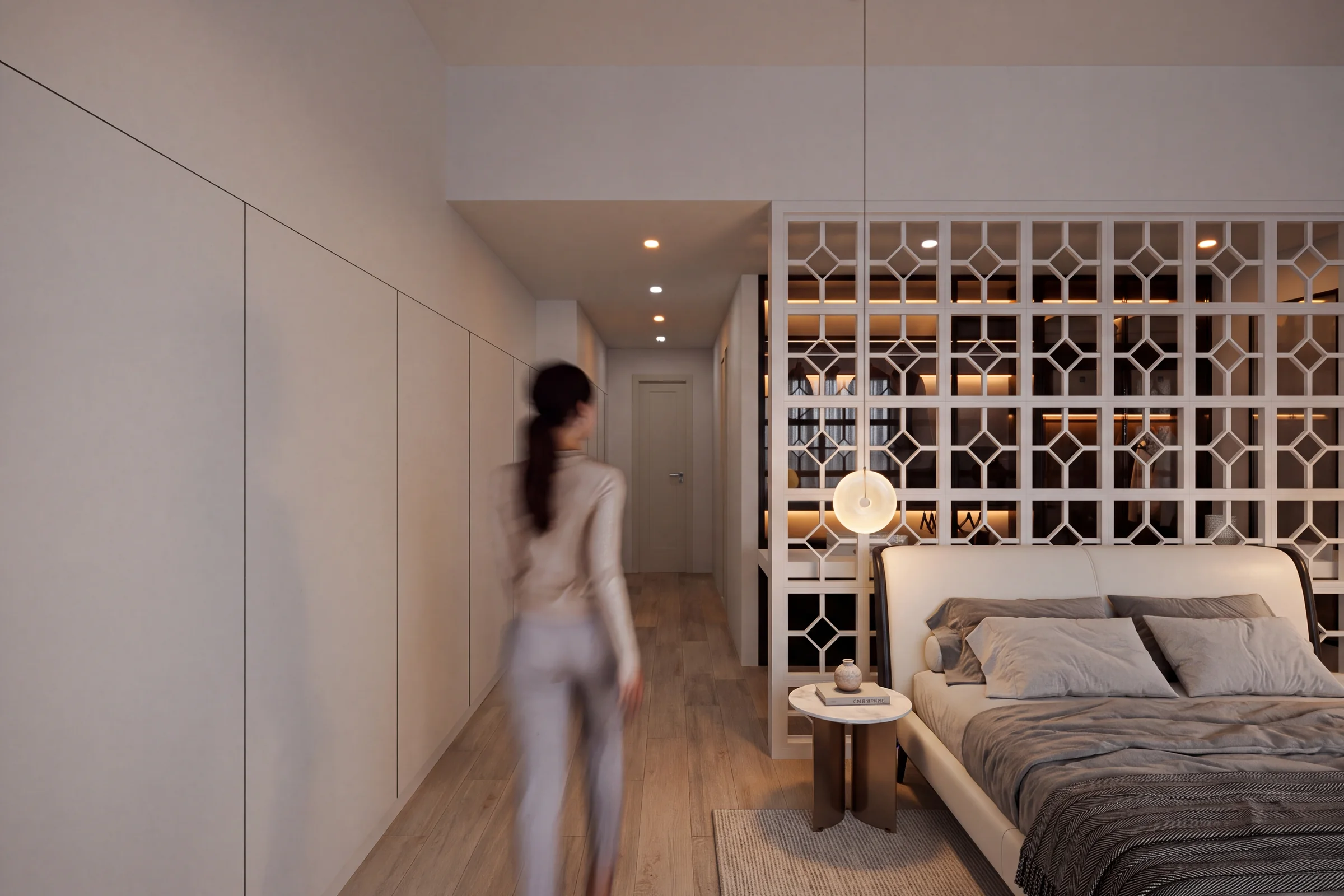 After: Master suite behind the lattice partition
