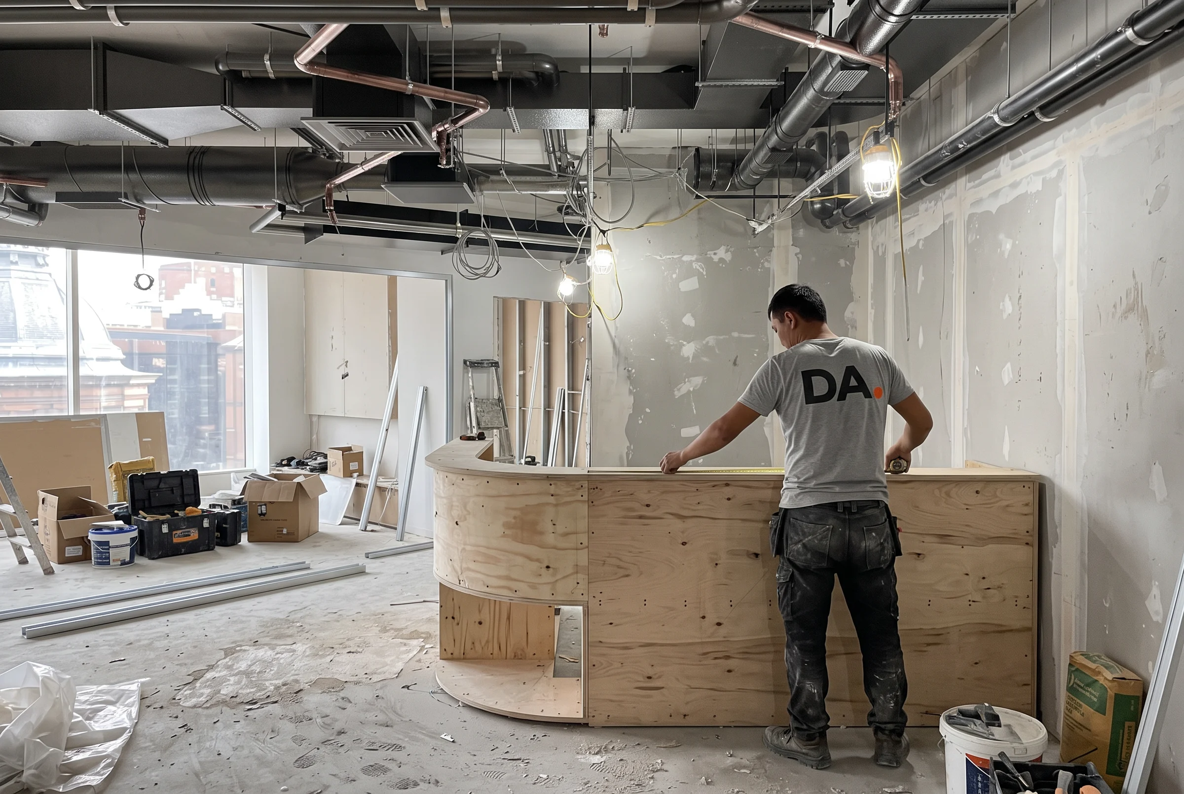 Before: Reception desk under construction